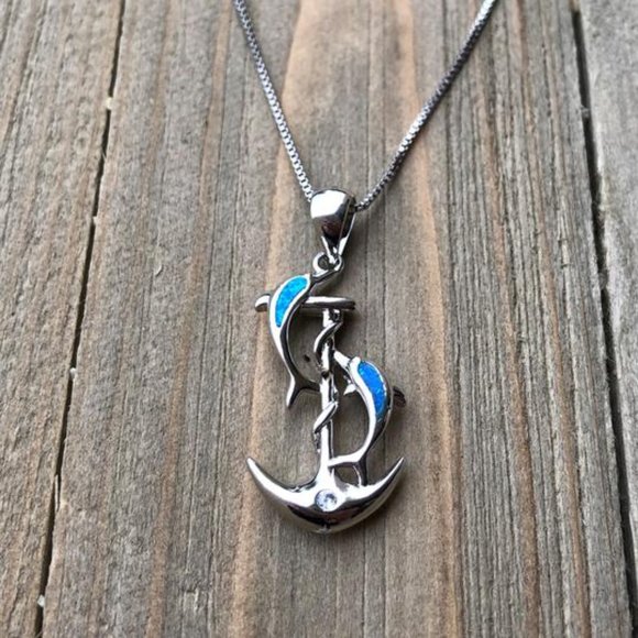 Australian Opal Dolphin Anchor Necklace - Picture 1 of 1